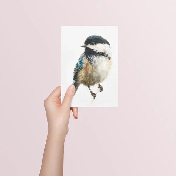 Watercolor Chickadee Bird Portrait Wall Art Print, Unframed - Charming Nature - Picture 5 of 7